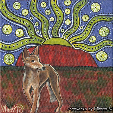 Australian Desert Dingo by Uluru Framed Canvas Print by Mirree Contemporary Aboriginal Art